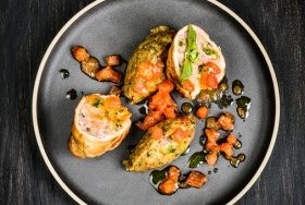 Paupiette de veau et caviar d’aubergine à la tomate, recette asko